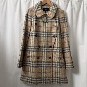 Burberry Wool Plaid Double Breasted Hip Coat | Size: 10